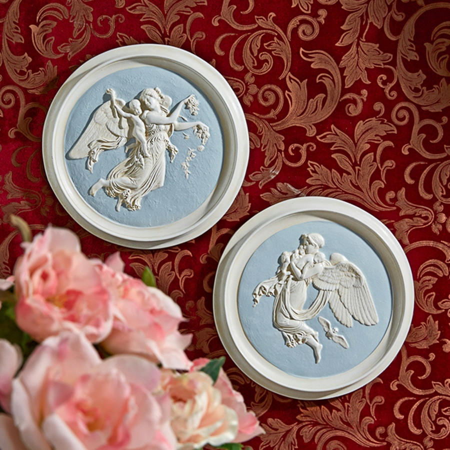 Toscano - Set of 2 Morning and Night Angel Roundel Wall Sculptures