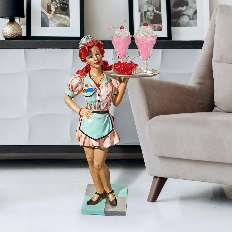 Toscano - Retro Rosie Diner Dame Waitress Sculptural Pedestal Table in Designer Resin