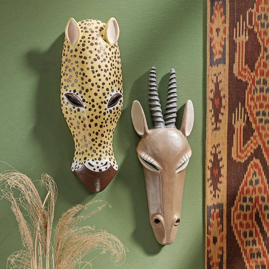 Toscano - Set of 2 African Serengeti Animal Masks Tribal-Style Wall Sculptures