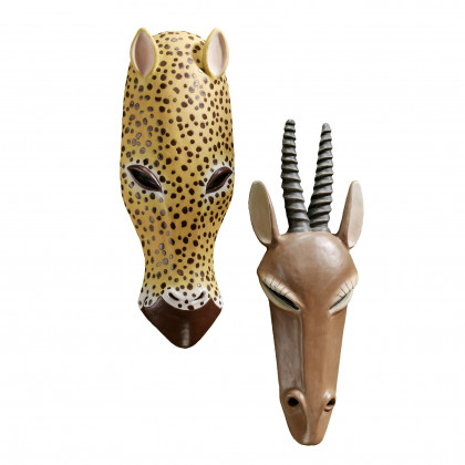 Toscano - Set of 2 African Serengeti Animal Masks Tribal-Style Wall Sculptures