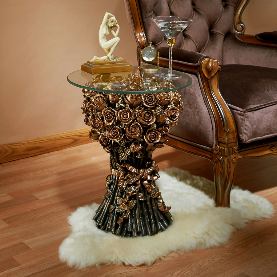 Toscano - Bouquet of Roses Sculptural Table in Gold, Designer Resin