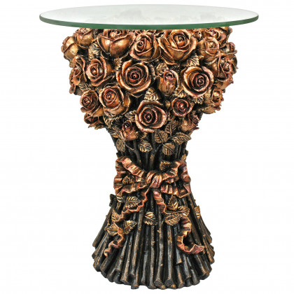 Toscano - Bouquet of Roses Sculptural Table in Gold, Designer Resin