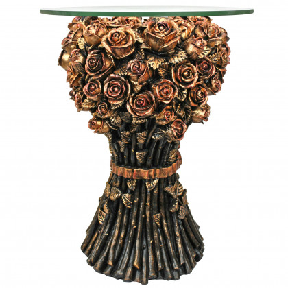 Toscano - Bouquet of Roses Sculptural Table in Gold, Designer Resin