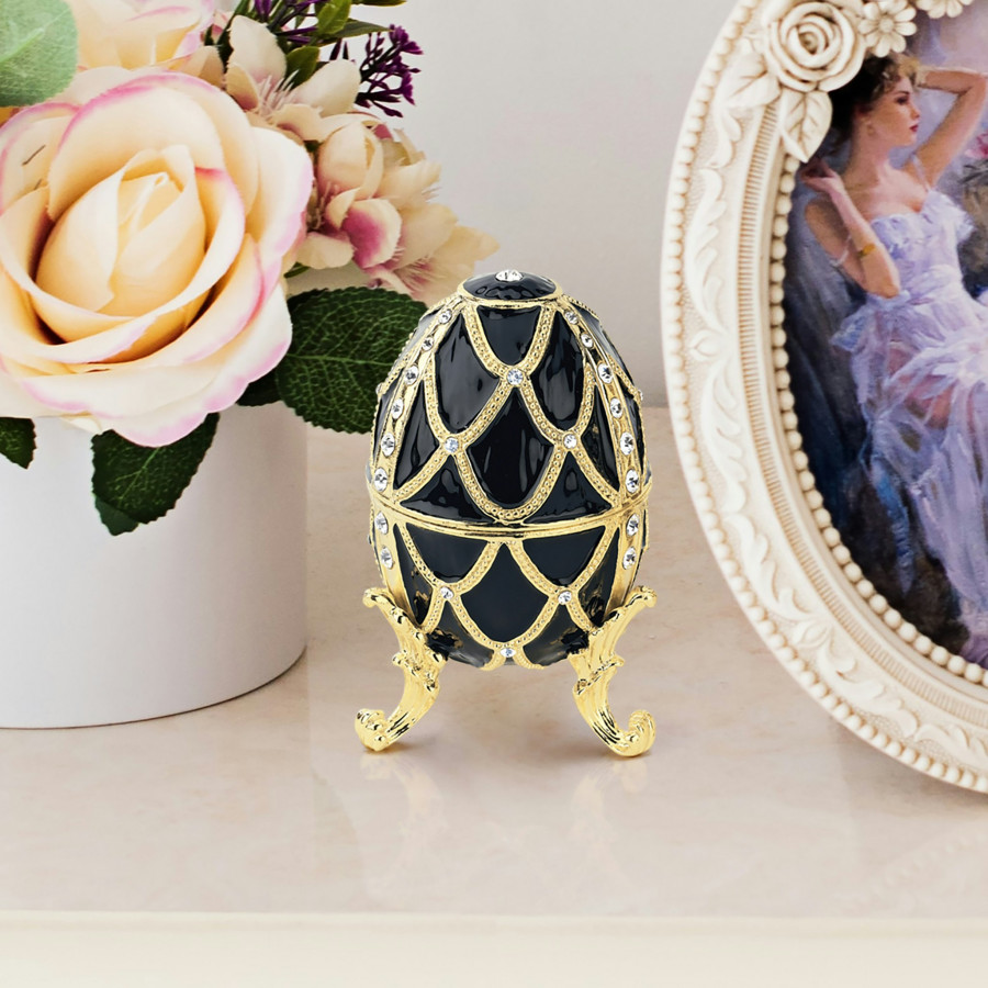 Toscano Golden Trellis Romanov-Style Collectible Enameled Egg - Ebony