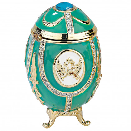 Toscano Russian Imperial Eagle Romanov-Style Collectible Enameled Egg - Teal Green