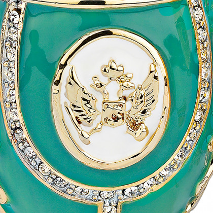 Toscano Russian Imperial Eagle Romanov-Style Collectible Enameled Egg - Teal Green