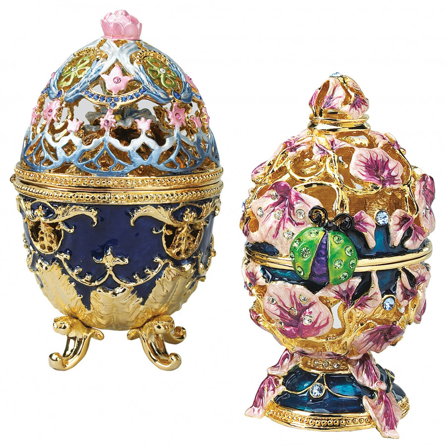 Toscano - Set of 2 Royal Garden Romanov-Style Collectible Enameled Eggs