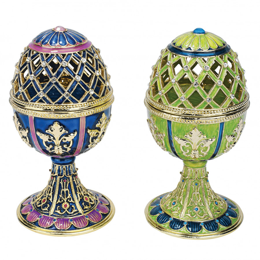 Toscano - Set of 2 Jeweled Trellis Romanov-Style Collectible Enameled Eggs