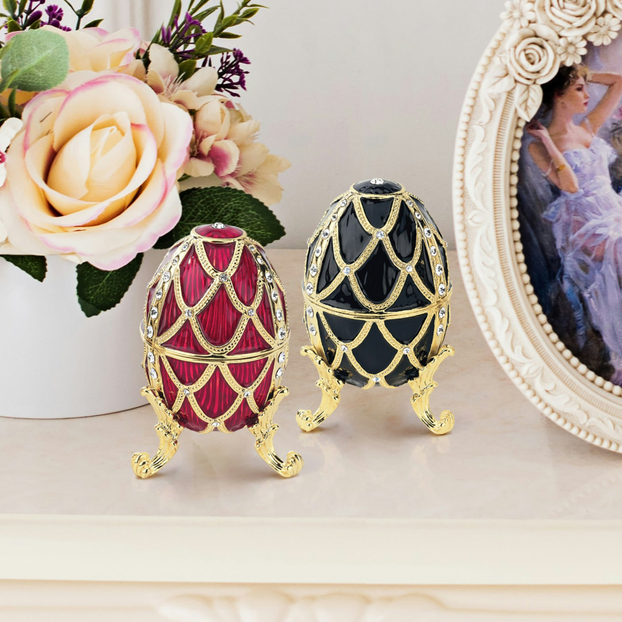 Toscano - Set of 2 Golden Trellis Romanov-Style Collectible Enameled Eggs