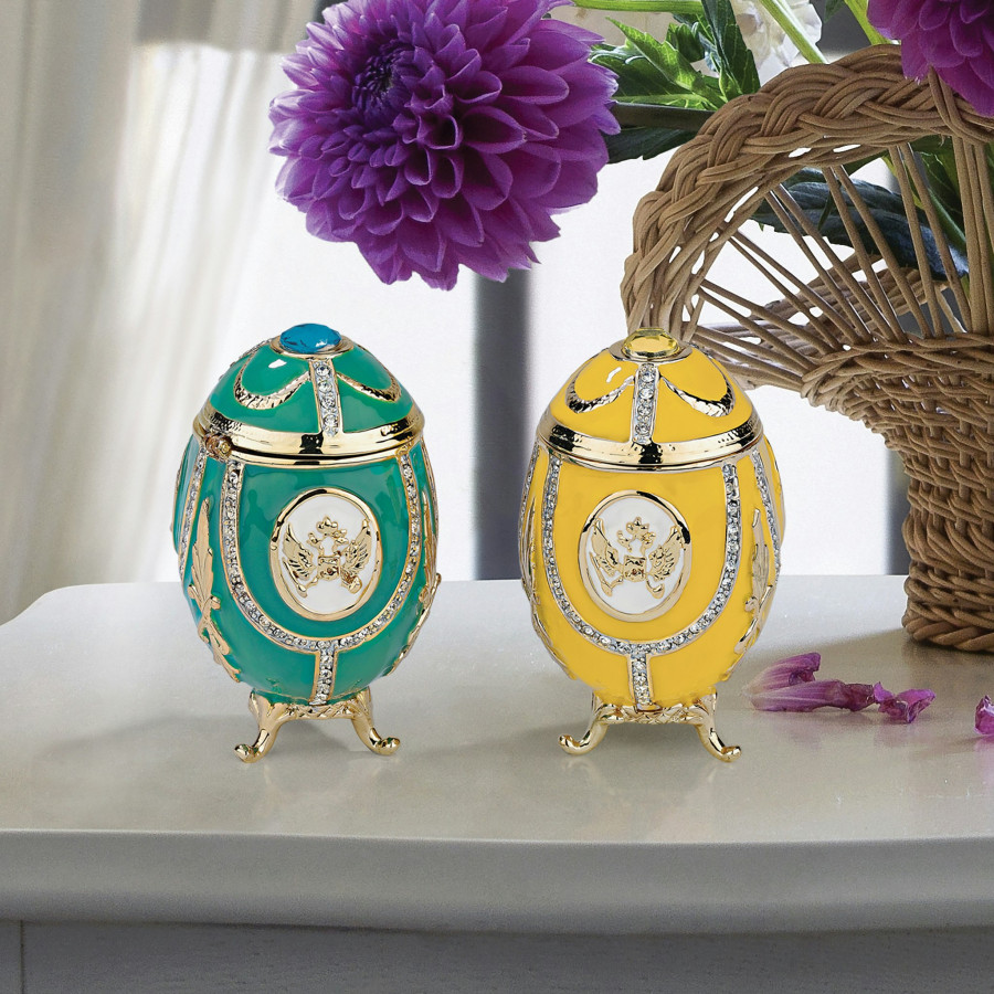 Toscano - Set of 2 Russian Imperial Eagle Romanov-Style Collectible Enameled Eggs