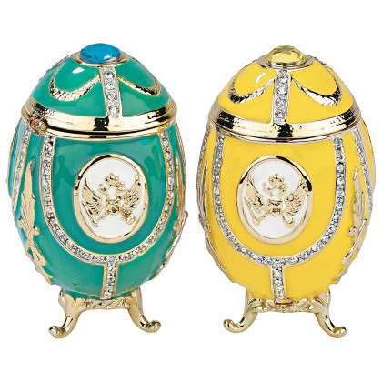 Toscano - Set of 2 Russian Imperial Eagle Romanov-Style Collectible Enameled Eggs