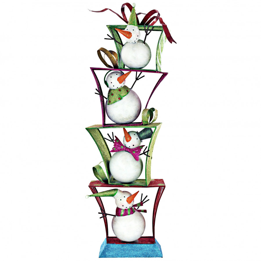 Toscano - Stack of Christmas Snowmen Holiday Fun Bunch Metal Statue