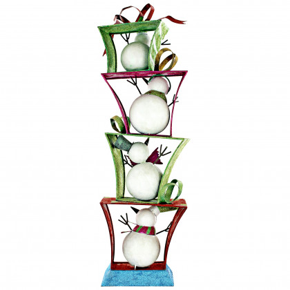 Toscano - Stack of Christmas Snowmen Holiday Fun Bunch Metal Statue