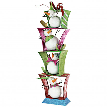 Toscano - Stack of Christmas Snowmen Holiday Fun Bunch Metal Statue