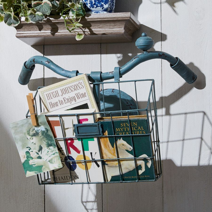 Toscano - Weather Worn Vintage Bicycle Basket Wall Planter Magazine Rack