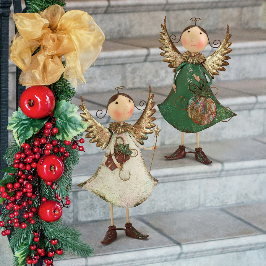 Toscano - Set of 2 Holiday Helpers Metal Angel Statues