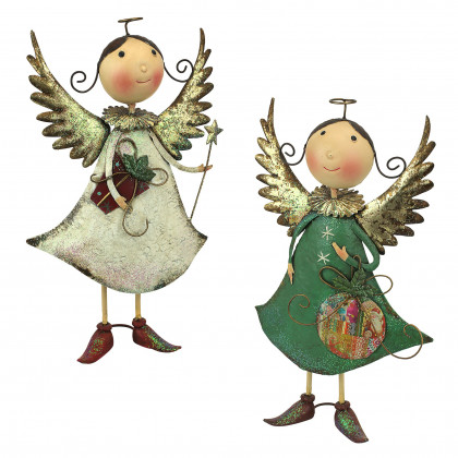 Toscano - Set of 2 Holiday Helpers Metal Angel Statues