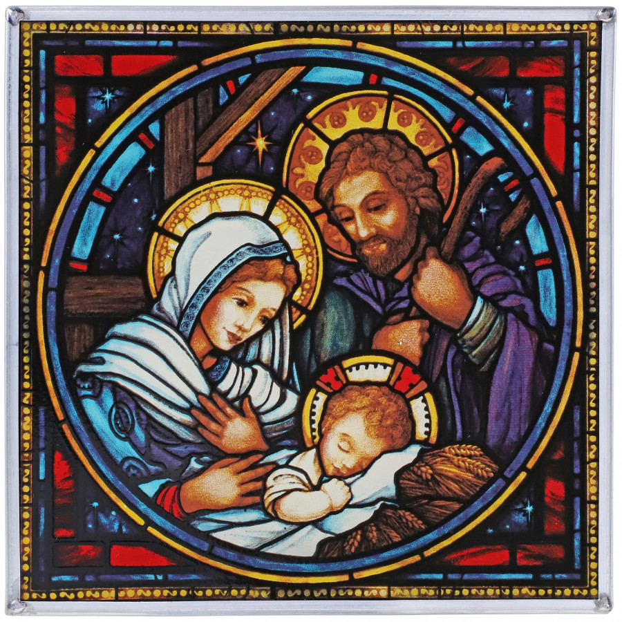 Toscano - The Holy Family Nativity Religious Art Glass Panel