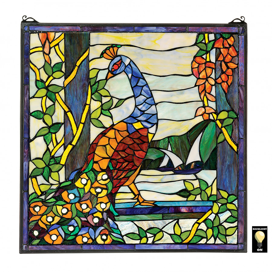 Toscano - The Peacock Garden Stained Glass Window