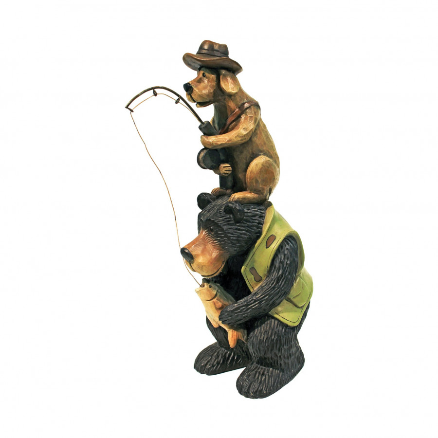 Toscano - Fishing Buddies Black Bear and Dog Statue