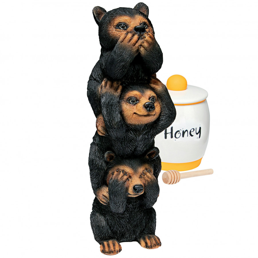 Toscano - Backwoods Troublemakers SpeakHearSee No Evil Black Bear Statue
