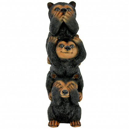 Toscano - Backwoods Troublemakers SpeakHearSee No Evil Black Bear Statue
