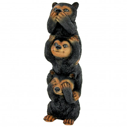 Toscano - Backwoods Troublemakers SpeakHearSee No Evil Black Bear Statue