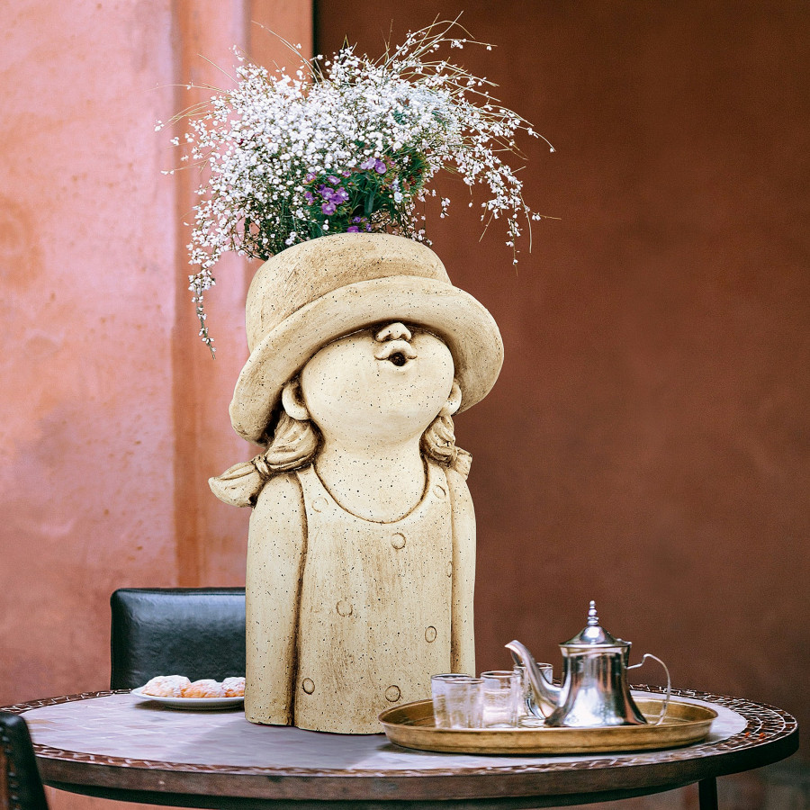 Toscano - Kissy Face Hat Girl Sculptural Planter
