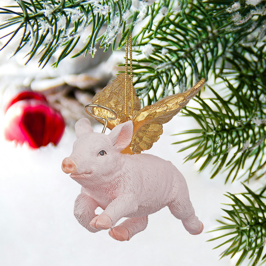 Toscano - Hog Heaven Flying Pig Angel Holiday Ornament