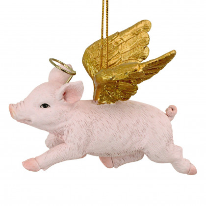 Toscano - Hog Heaven Flying Pig Angel Holiday Ornament