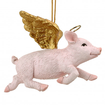 Toscano - Hog Heaven Flying Pig Angel Holiday Ornament