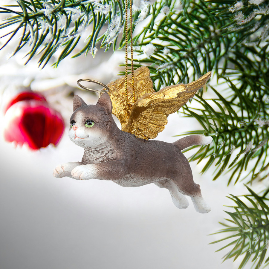 Toscano - Honor Your Pet Grey Tabby Holiday Cat Angel Ornament
