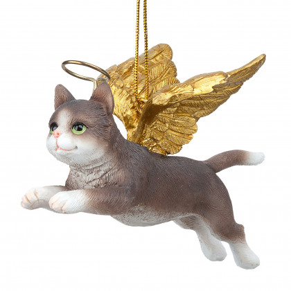 Toscano - Honor Your Pet Grey Tabby Holiday Cat Angel Ornament