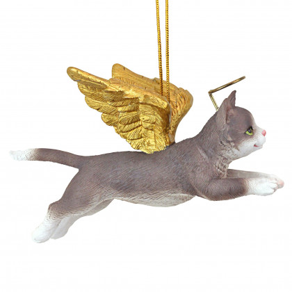 Toscano - Honor Your Pet Grey Tabby Holiday Cat Angel Ornament
