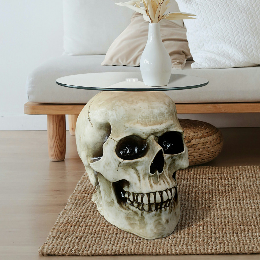 Toscano Lost Souls Gothic Skull Table - Bone, Designer Resin