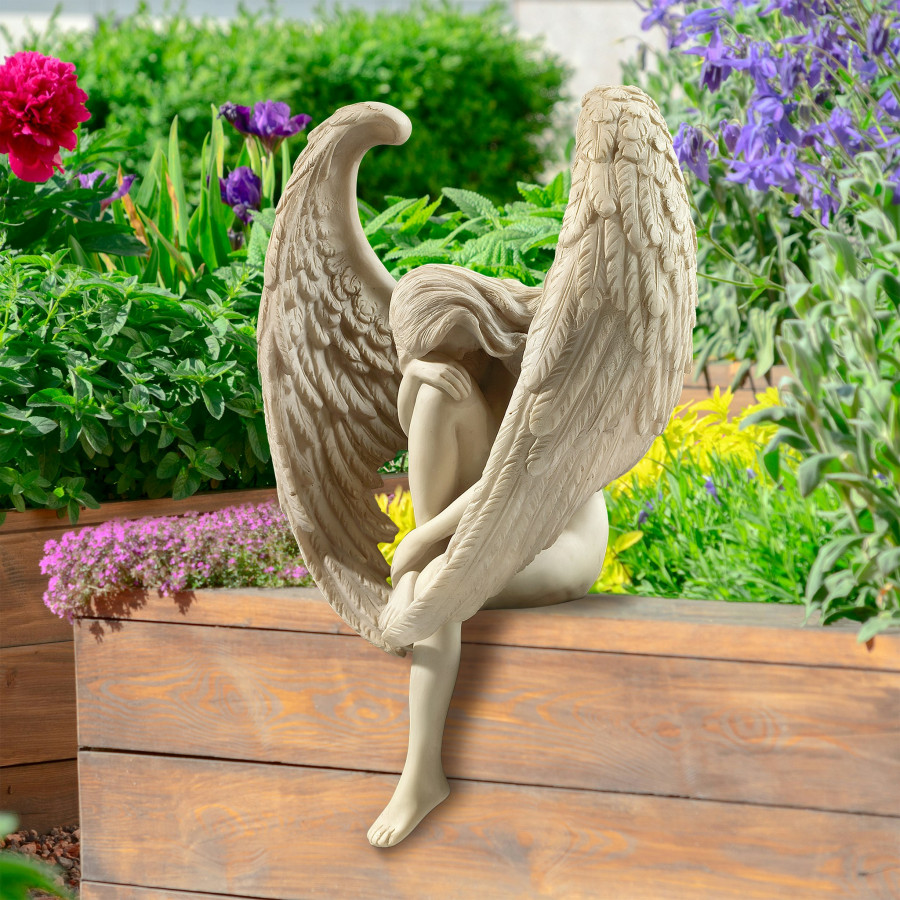 Toscano - The Anguished Angel Long-Winged Sitting Statue