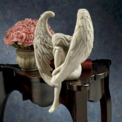 Toscano - The Anguished Angel Long-Winged Sitting Statue