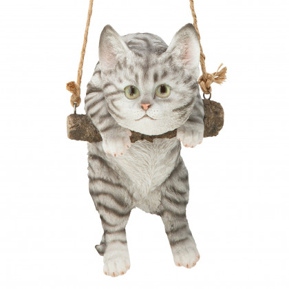 Toscano - Gray Tabby Kitty on a Perch Hanging Cat Sculpture