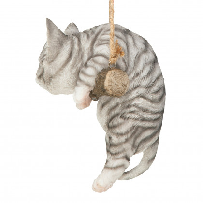 Toscano - Gray Tabby Kitty on a Perch Hanging Cat Sculpture