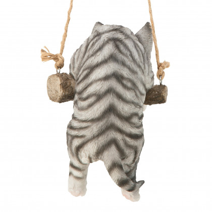 Toscano - Gray Tabby Kitty on a Perch Hanging Cat Sculpture
