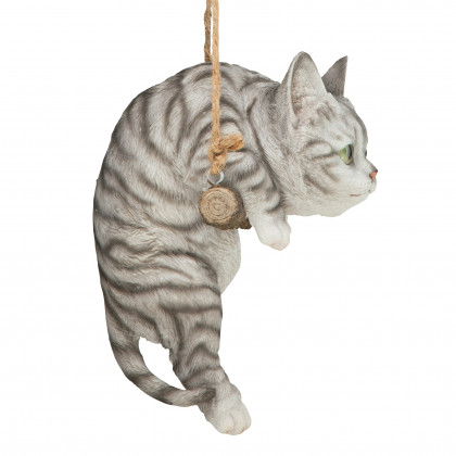 Toscano - Gray Tabby Kitty on a Perch Hanging Cat Sculpture