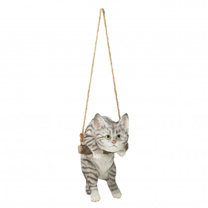 Toscano - Gray Tabby Kitty on a Perch Hanging Cat Sculpture