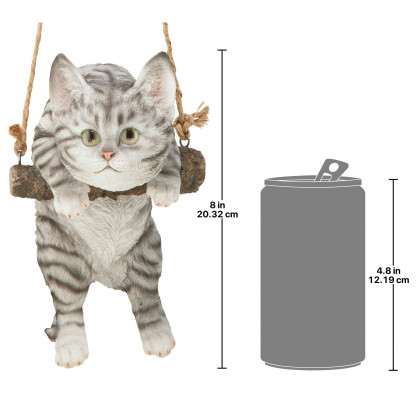 Toscano - Gray Tabby Kitty on a Perch Hanging Cat Sculpture