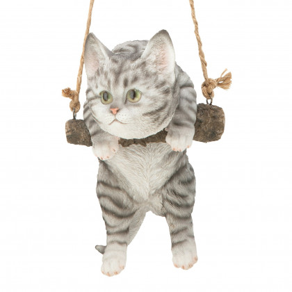 Toscano - Gray Tabby Kitty on a Perch Hanging Cat Sculpture