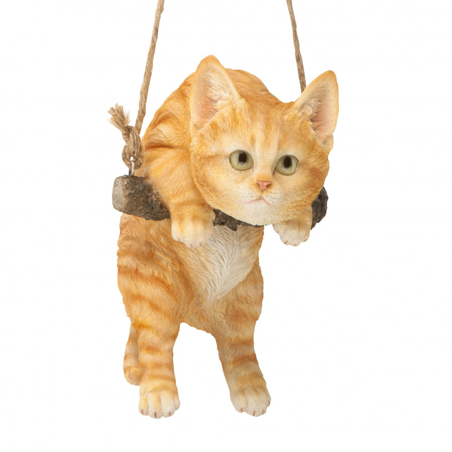 Toscano - Orange Tabby Kitty On a Perch Hanging Cat Sculpture