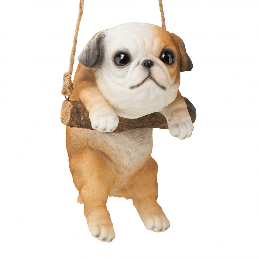 Toscano - Bulldog Puppy on a Perch Hanging Dog Sculpture