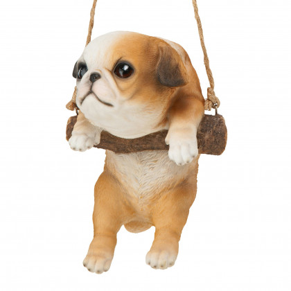 Toscano - Bulldog Puppy on a Perch Hanging Dog Sculpture