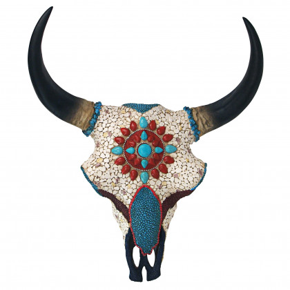 Toscano Mystic Plains Warrior Faux Gem Encrusted Cow Skull Wall Sculpture - Large