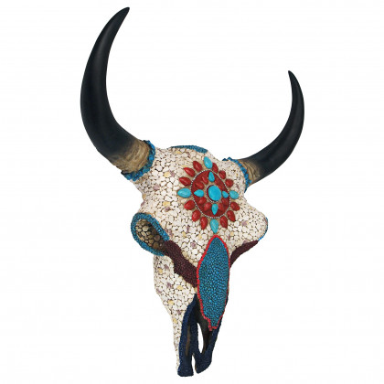Toscano Mystic Plains Warrior Faux Gem Encrusted Cow Skull Wall Sculpture - Large
