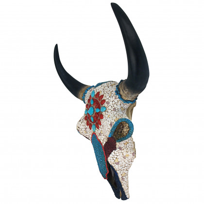 Toscano Mystic Plains Warrior Faux Gem Encrusted Cow Skull Wall Sculpture - Large